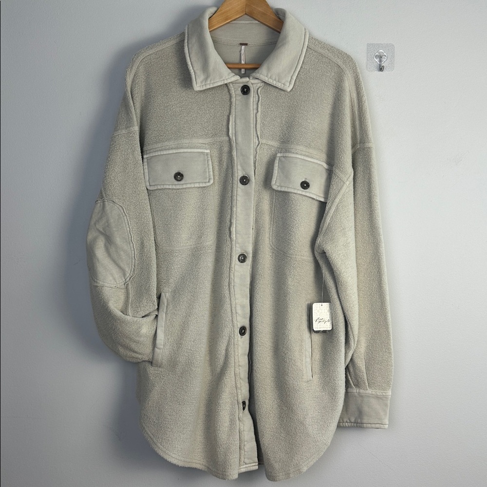 NEW Free People Ruby Jacket in Stone Large Brushed Knit Distressed Pockets Cozy - Picture 2 of 16